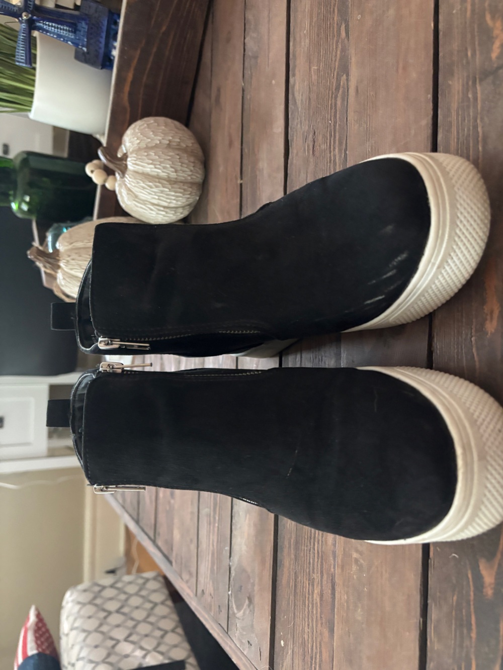 Women's Black Suede Platform Zip Ankle Sneakers
